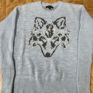 Banana Republic Light Blue Crewneck Sweater with Wolf Design